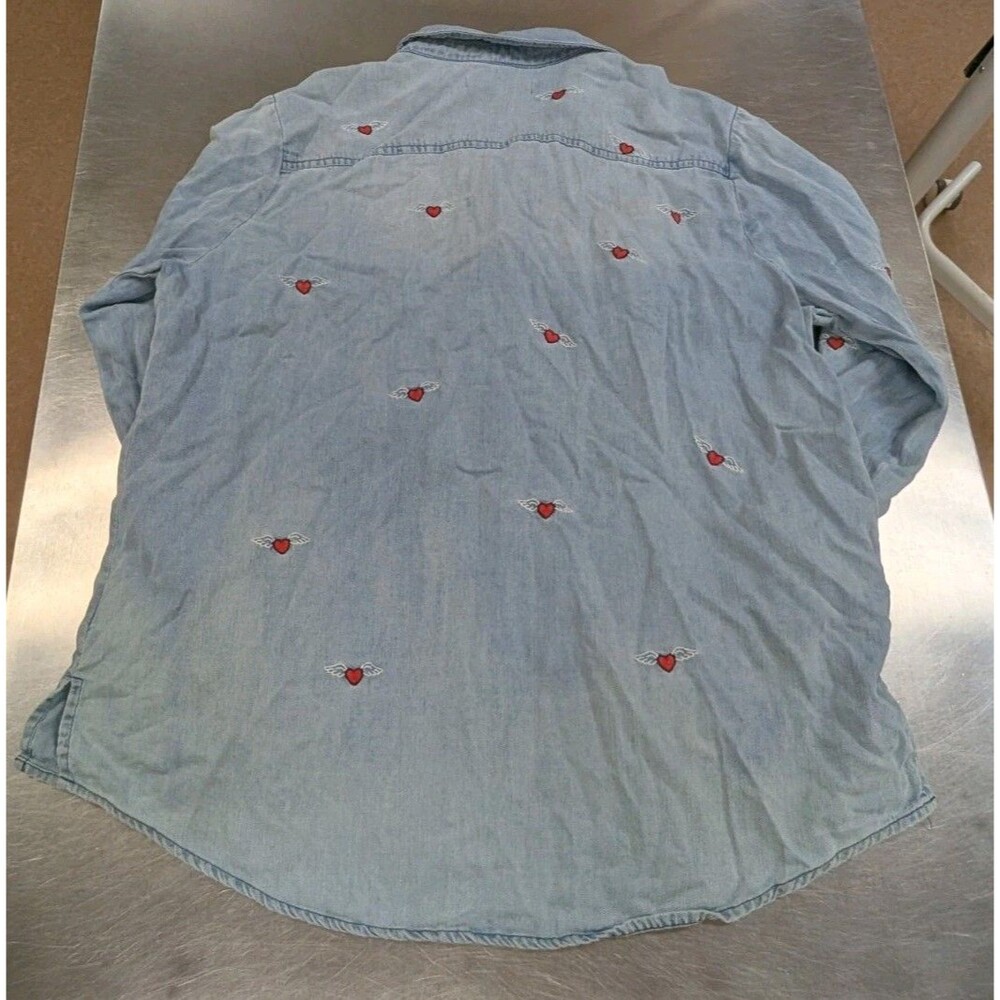 Billy T XL Love Wing Embroidered Distressed Denim Canvas Utility Shirt Women's - Picture 9 of 10